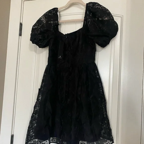 Lulu's Black Puff Sleeve Dress - Picture 2 of 10